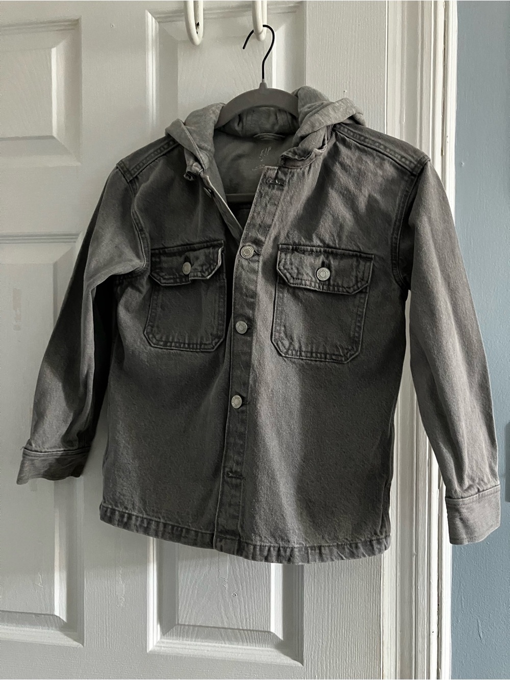 GAP Kids Charcoal Gray Hooded Denim Jacket
